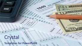  Presentation with income tax - Theme having 1040 individual income tax return background and a sky blue colored foreground