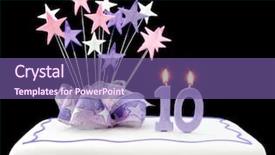  Presentation with fancy - Audience pleasing slides consisting of 10th anniversary - fancy cake with number 10 backdrop and a violet colored foreground