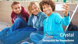  Presentation with selfie - Presentation theme consisting of 11 pictures - young boys taking selfie background and a teal colored foreground