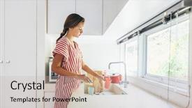  Presentation with teenage girl - Audience pleasing slide deck consisting of 12 - teenage girl washing dish backdrop and a soft green colored foreground