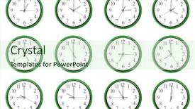  Presentation with steampunk from mechanical clocks - Colorful slide deck enhanced with 12 clocks each one showing backdrop and a soft green colored foreground