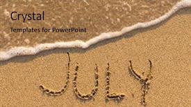  Presentation with footprints in the sand picture - Slide deck consisting of 12 days holidays - july - word drawn background and a coral colored foreground