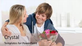  Presentation with mother son flowers - Amazing theme having 12 days holidays - son offering bunch flowers backdrop and a  colored foreground