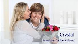  Presentation with mother son flowers - Audience pleasing presentation consisting of 12 days holidays - son offering bunch flowers backdrop and a  colored foreground