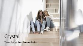  Presentation with stairway - Audience pleasing theme consisting of 12 step - full-length of sisters listening backdrop and a mint green colored foreground