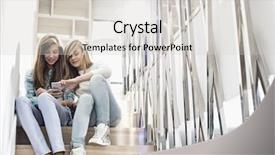  Presentation with stairway - Amazing PPT theme having 12 step - full-length of sisters listening backdrop and a light gray colored foreground