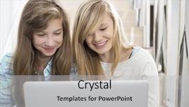  Presentation with stairway - PPT theme consisting of 12 step - sisters using laptop on stairway background and a light gray colored foreground