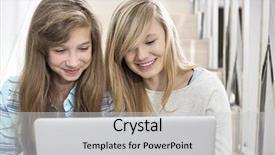  Presentation with stairway - PPT theme consisting of 12 step - sisters using laptop on stairway background and a light gray colored foreground