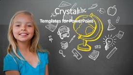  Presentation with cute doodles - Presentation theme enhanced with office on background young atractive brunette caucasian businesslady in black dress glasses and headset sit at the table and work with laptop smiling background and a gray colored foreground.