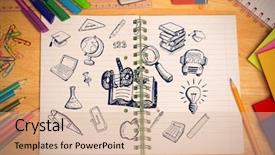  Presentation with doodles - Presentation theme having 123 - education doodles against students desk background and a coral colored foreground