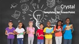  Presentation with pupils reading - Beautiful presentation design featuring 123 - elementary pupils reading books backdrop and a dark gray colored foreground