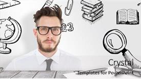  Presentation with security camera monitoring - Slide set consisting of 123 - geeky young businessman looking background and a light gray colored foreground