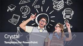  Presentation with blackboard - PPT theme consisting of 123 - happy geeky hipster couple pointing background and a gray colored foreground