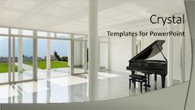  Presentation with piano - Cool new slide deck with playing marbles - architecture wide hall with grand backdrop and a light gray colored foreground