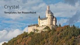  Presentation with middle century - Slide deck having 12th-century-marksburg-castle background and a light blue colored foreground