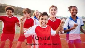  Presentation with female soccer - PPT layouts with 13 15 years - portrait of male and female background and a red colored foreground