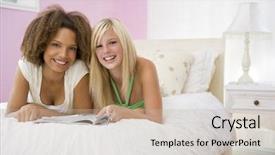  Presentation with teenage - Presentation enhanced with 13 15 years - teenage girls lying on bed background and a mint green colored foreground