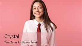  Presentation with school wifi - Slides enhanced with 15 - portrait of brunette girl 15-16y background and a coral colored foreground
