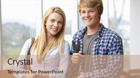  Presentation with foreign boy student - Theme with 15 - teenage student girl and boy background and a coral colored foreground