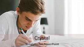  Presentation with writing notes - Presentation theme enhanced with 16 - 16 years old teenage boy background and a  colored foreground