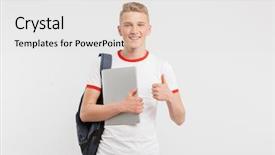  Presentation with old young - Audience pleasing presentation design consisting of 16 - image of young guy 16-18 backdrop and a  colored foreground