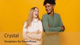  Presentation with man woman - Amazing PPT theme having 16-18 with dental braces backdrop and a gold colored foreground