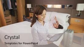  Presentation with hotel business - Beautiful slides featuring young beautiful clouded leopard in zoo shot backdrop and a light gray colored foreground