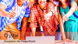  Presentation with group of students raising hands - Slide deck consisting of 16 25 - group of students smiling background and a red colored foreground