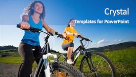  Presentation with adventure biking women - Slide deck featuring 16 25 - two young women biking background and a teal colored foreground