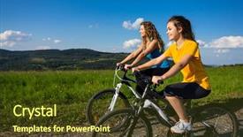  Presentation with biking - Slide deck having 16 25 - two young women biking background and a tawny brown colored foreground