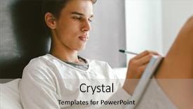  Presentation with writing notes - Audience pleasing presentation theme consisting of 16 years old teenage boy backdrop and a light gray colored foreground