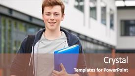  Presentation with student - Audience pleasing slides consisting of 17 - portrait of male student standing backdrop and a coral colored foreground
