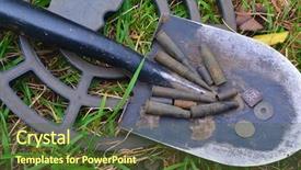  Presentation with metal detector - Audience pleasing PPT layouts consisting of 1730 cartriges of wwi backdrop and a tawny brown colored foreground