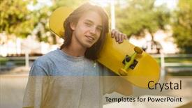  Presentation with photo - Presentation design having 18 - photo of beautiful skater boy background and a gold colored foreground