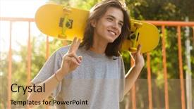  Presentation with joyful - Presentation theme enhanced with 18 - photo of joyful guy 16-18 background and a coral colored foreground