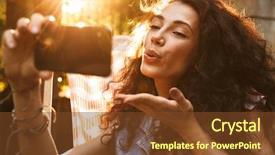  Presentation with photo - Cool new slides with 18 - photo of seductive flirty woman backdrop and a tawny brown colored foreground