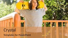  Presentation with school safety skate in summer - Colorful presentation theme enhanced with 18 - photo of teen guy 16-18 backdrop and a gold colored foreground