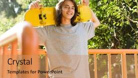  Presentation with photo - Beautiful presentation theme featuring 18 - photo of young guy 16-18 backdrop and a coral colored foreground