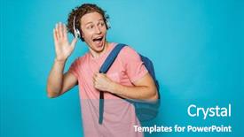  Presentation with blue wave crystal - PPT layouts enhanced with 18 - portrait of caucasian guy 18-20 background and a teal colored foreground