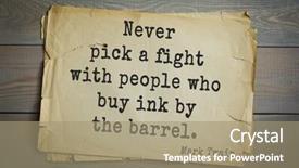  Presentation with quote - PPT theme with american writer mark twain 1835 background and a coral colored foreground