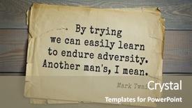  Presentation with adversity - Slide deck having american writer mark twain 1835 background and a coral colored foreground