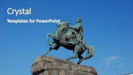  Presentation with ukranian - Slide deck featuring 1888 - monument of famous ukranian hethman background and a  colored foreground