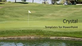  Presentation with luxury resort - PPT theme featuring 18th hole at luxury golf background and a yellow colored foreground