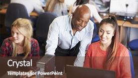  Presentation with technology students - Amazing slide set having 19 years - college students at computers backdrop and a tawny brown colored foreground