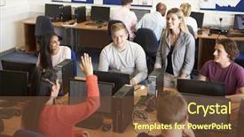  Presentation with technology students - PPT theme consisting of 19 years - college students at computers background and a tawny brown colored foreground