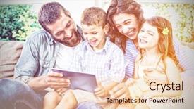  Presentation with using digital tablet - Amazing PPT theme having 19 years - parents and kids using digital backdrop and a lemonade colored foreground