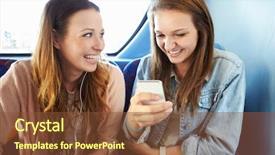  Presentation with women on bus - Slides featuring 19 years - two young women reading text background and a tawny brown colored foreground