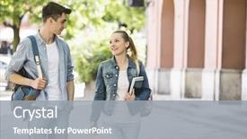  Presentation with college campus - Colorful PPT theme enhanced with 19 years - young college friends talking while backdrop and a gray colored foreground