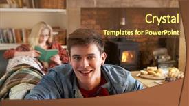  Presentation with fire detection - Beautiful PPT theme featuring 19 years - young couple relaxing by fire backdrop and a tawny brown colored foreground