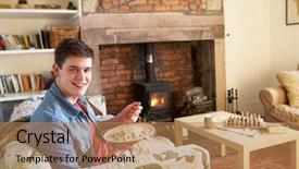  Presentation with fire - Beautiful slides featuring 19 years - young man eating meal backdrop and a  colored foreground